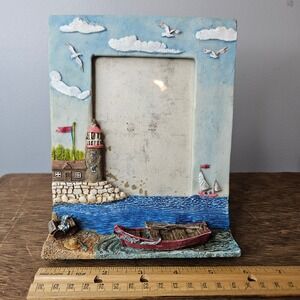 Vintage Nautical Lighthouse 3D Resin Picture Frame Coastal Beach Scene 5x7 8x6.5
